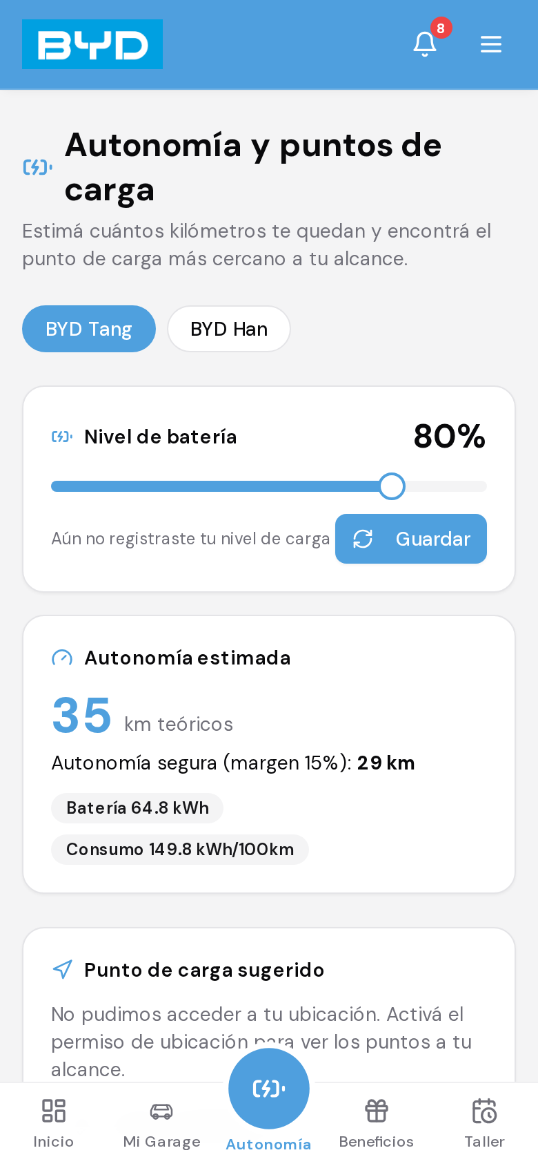 Autonomía inteligente y mapa de carga